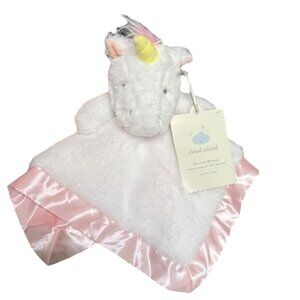 Cloud Island White‎ Unicorn Plush Lovey Pink Satin Security Blanket 14x14 New